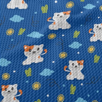 Cool Cartoon Kitten Birdseye Piqué