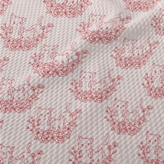 Cute Cat And Flowers Birdseye Piqué