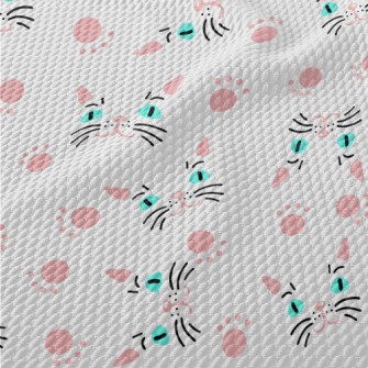 Cat Face And Paw Print Birdseye Piqué