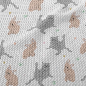 Hand Drawn Lazy Cat Birdseye Piqué