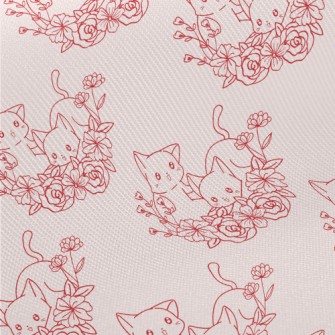 Cute Cat And Flowers Twill