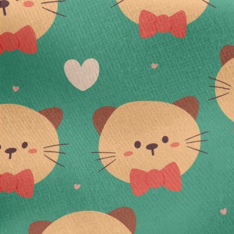 Cute Bow Tie Cat Jersey Backed Fleece