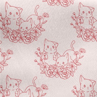 Cute Cat And Flowers Jersey Backed Fleece