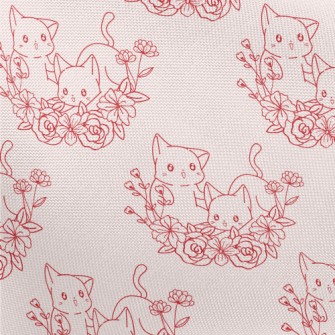 Cute Cat And Flowers Pongee