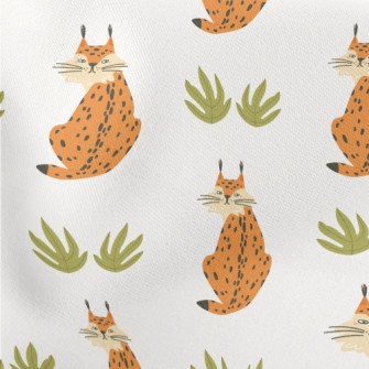 Hand Drawn Wild Lynx Lightweight Cotton Poplin