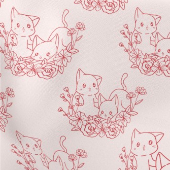 Cute Cat And Flowers Lightweight Cotton Poplin