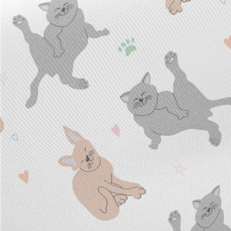 Hand Drawn Lazy Cat Midweight Cotton Poplin
