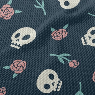Rose And Cute Skull Birdseye Piqué