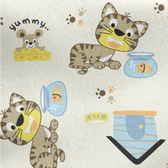 Cat, Mouse, Goldfish Jersey Backed Fleece