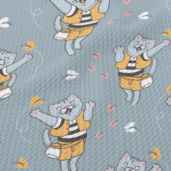 Cat Chasing Butterfly Birdseye Piqué