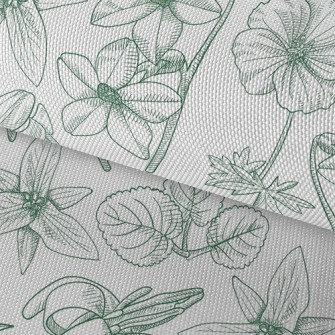 Line Drawing Big Flowers Waterproof Oxford