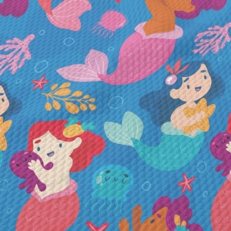 Mermaid Princess And Jellyfish Birdseye Piqué
