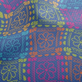 Bright Flower Tile Style Athletic Mesh Flat Back