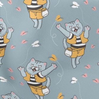 Cat Chasing Butterfly Lightweight Cotton Poplin