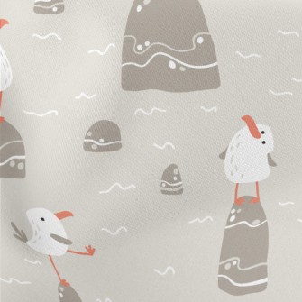 Seagull Resting On Stone Lightweight Cotton Poplin