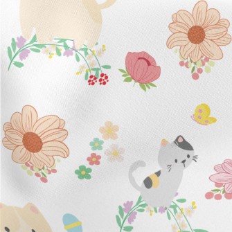 Chasing Flower Cat Lightweight Cotton Poplin