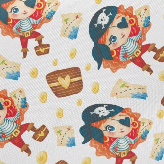 Cute Loving Pirate Girl Midweight Cotton Poplin
