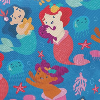 Mermaid Princess And Jellyfish Midweight Cotton Poplin