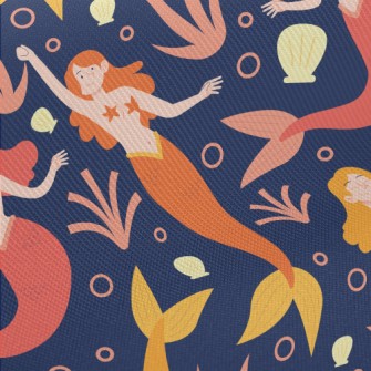 Elegantly Playing Mermaid Midweight Cotton Poplin