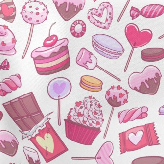Pink Heart Dessert Candy Lightweight Cotton Poplin