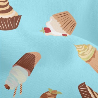 Hand Drawn Colorful Cupcakes Lightweight Performance Linen