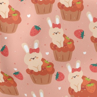 Bunny In Strawberry Cupcake Lightweight Cotton Poplin