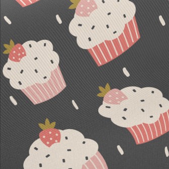 Cute Strawberry Cupcake Midweight Cotton Poplin