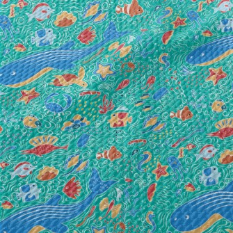 Doodle Various Marine Life Birdseye Piqué