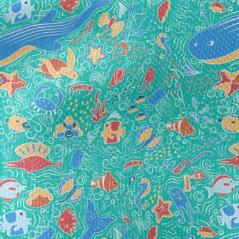 Doodle Various Marine Life Waterproof Canvas