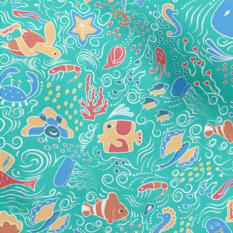 Doodle Various Marine Life Micro Fleece