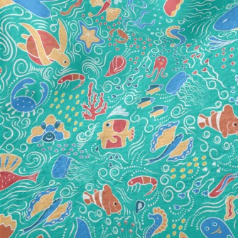 Doodle Various Marine Life Minky