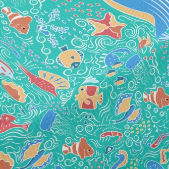 Doodle Various Marine Life Piqué
