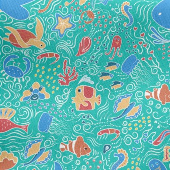 Doodle Various Marine Life Jersey Backed Fleece