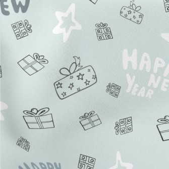 Happy New Year And Gift Stars Lightweight Cotton Poplin