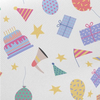 Birthday Cake Gift Balloon Fla Midweight Cotton Poplin