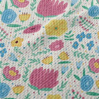 Hand Drawn Doodle Colorful Flo Birdseye Piqué