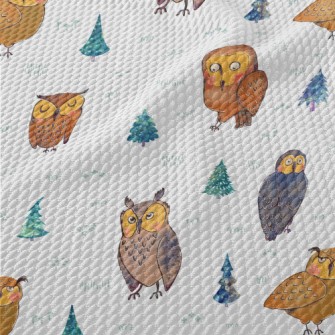 Owl And Fantasy Green Trees Birdseye Piqué