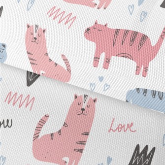 Hand Drawn Cute Kitten Waterproof Oxford