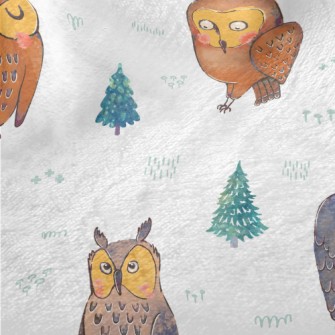 Owl And Fantasy Green Trees Minky