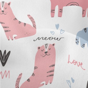 Hand Drawn Cute Kitten Lightweight Performance Linen