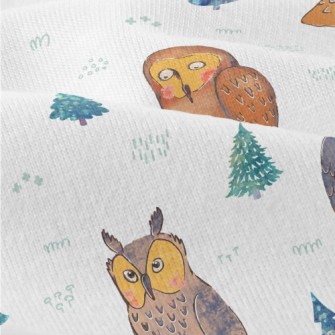Owl And Fantasy Green Trees Modern Jersey