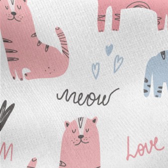 Hand Drawn Cute Kitten Jersey Backed Fleece