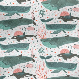 Whale Swimming Underwater Jersey Backed Fleece