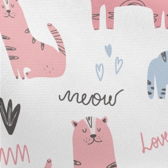 Hand Drawn Cute Kitten Pongee