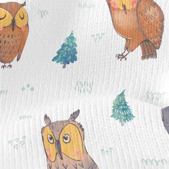 Owl And Fantasy Green Trees Stretch Jersey