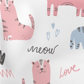 Hand Drawn Cute Kitten Lightweight Cotton Poplin