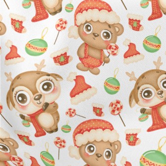 Deer And Bear Celebrating Chri Lightweight Cotton Poplin