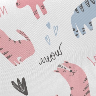 Hand Drawn Cute Kitten Midweight Cotton Poplin