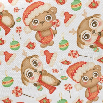 Deer And Bear Celebrating Chri Midweight Cotton Poplin