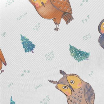 Owl And Fantasy Green Trees Midweight Cotton Poplin
